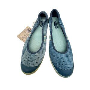Simple Womens Perforated Ballet Flats Size 10 Slip On Blue Suede 9079 Casual